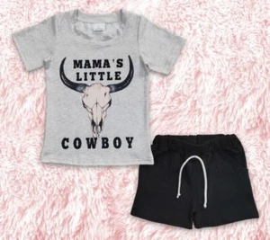 New! Toddler boy's 'MAMA'S LITTLE COWBOY' SHIRT & SHORTS SET w/ Skull 3 SIZES! - Picture 1 of 5