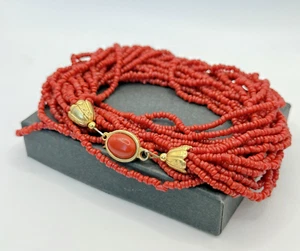 Rotes Korallen Collier, 9 Reihig, Metallschließe mit Korallen,Vintage - Bild 1 von 5