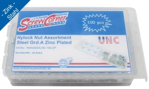 UNC Sicherungsmuttern Sortiment Stahl verzinkt 100 Tlg - Picture 1 of 4