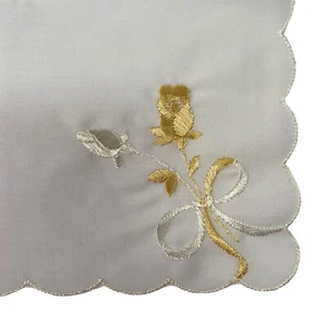 Handkerchief White 9.75x9.75” Hankie Embroidered Flowers Floral Yellow Bouquet - Picture 1 of 4