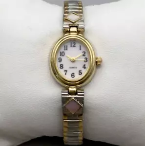 MZ Berger Watch Women 18mm Silver Gold Tone MOP Inlay Stretch Band New Battery - Picture 1 of 12