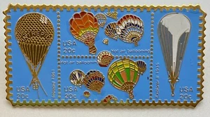 USPS Vintage 80s Hot Air Ballooning LG 20c Stamp Collectible Enamel Pin - Picture 1 of 6