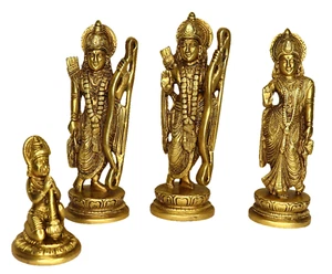 Rama Laxman Sita & Hanuman Figure Handmade Brass Ram Darbar Statue Sculpture - Picture 1 of 5