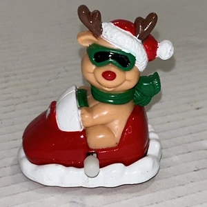Russ Christmas Wind Up SNOWMOBILE Toy Retro Vintage Rudolph Reindeer 2"x2.5" - Picture 1 of 9