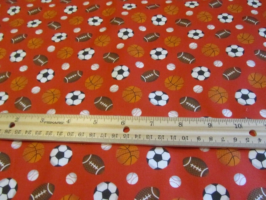 Red With Multicolored Sports Balls Camelot Fabrics Cotton Fabric By The Yard - Image 1 of 1