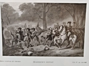 ANTIQUE ๐จ Rare 1924 Lithograph "Braddock's Defeat" ๐ผ๏ธ Fort Duquesne Pittsburgh - Picture 1 of 3