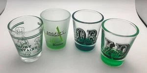 4er Set Schnapsgläser mit grünem Thema - Smoky Mtns, Boise, Portland, Los Angeles - Bild 1 von 3