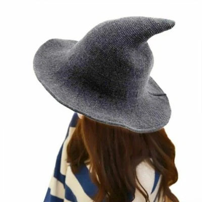 US Women Witch Hat Halloween Modern Winnter Fall Fashion Hat Sheep Foldable Wool - Image 1 of 4