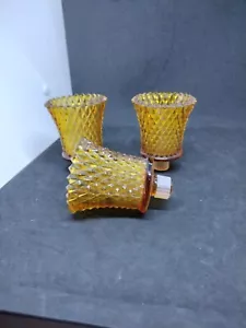 Set of 5 Amber Glass Diamond Point Candle Holders Peg Votive Cups Vintage - Picture 1 of 5
