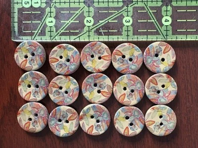 Natural Flower Pattern Coconut Shell Sewing Button 2-Hole 15mm Pack of 15 - Image 1 of 2