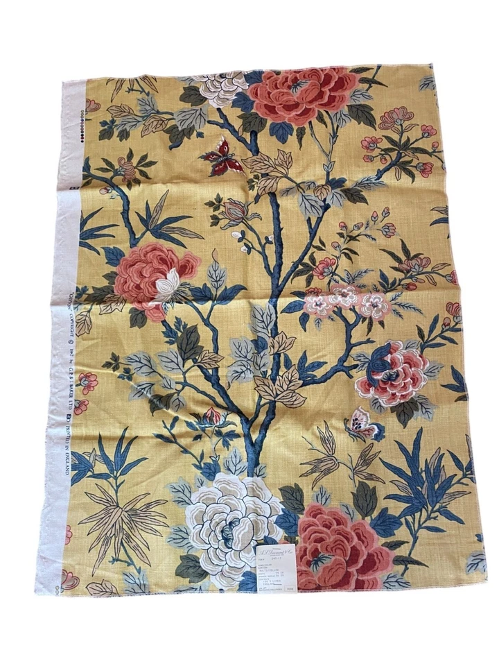 Vintage G.P. & J. Baker  100% Linen Fabric Sample Floral Canton Design Multicolo - Image 1 of 4