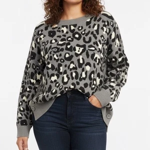 Stella & Dot Pullover grau schwarz weiß Animalprint 2X Wollmischung schwer - Bild 1 von 9