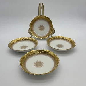 LS & S Limoges 5.5” Berry Dessert Bowl Sauce Dish Gold Rim Set Of 4 Vintage - Picture 1 of 7