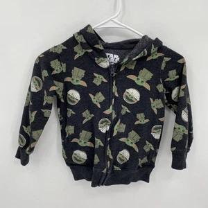 Star Wars Kids Yoda Print Long Sleeve Full Zip Hoodie Sweatshirt Black Size 5 - Picture 1 of 6