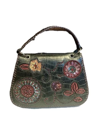 Bolso cocodrilo Braccialini vintage cuero negro negro con detalle de lentejuelas y cuentas Foto 1 de 4