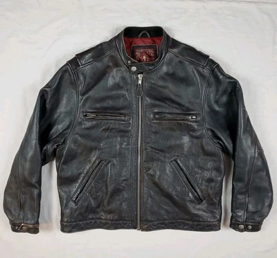 Vintage The Territory Ahead Leather Bomber Jacket Mens L Motorcycle Black - Image 1 of 4