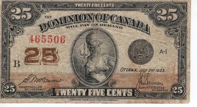 Dominion of Canada 1923 25 Cents Shinplaster McCavour-Saunders Fine+ - Image 1 of 2
