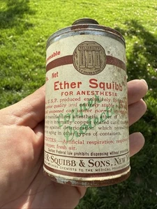 Vintage Antique Ether Squibb Anesthesia Apothecary Medicine EMPTY Can Only - Picture 1 of 11