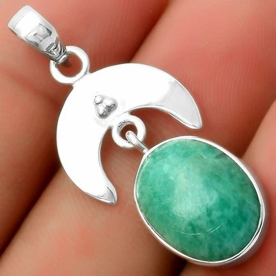 Crescent Moon - Paraiba Amazonite 925 Sterling Silver Pendant Jewelry P-1133 - Image 1 of 4