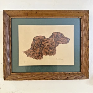Setters irlandeses antiguos enmarcados, impresión artística original vintage de Paul Wood 16x13 para perros - Imagen 1 de 6