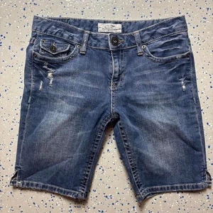 Aeropostale Womens Distressed Bermuda Shorts Size 7/8 Low rise Blue Cotton Denim - Picture 1 of 6
