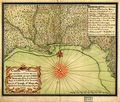 1747 Map Gulf Coast Louisiana to Florida Wall Art Print Genealogy 11x13 Poster - Image 1 of 2