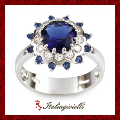 Regale Anello tipo Zaffiro in Argento 925 Rodiato Oro Bianco - Immagine 1 di 4