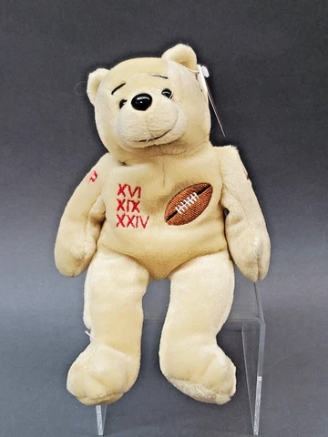 "Super Joe" Joe Montana Tan 8" Beanie Bear Numbered 9046 of 10000 Reggie Jackson Cover