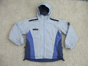 Vintage Columbia Windbreaker Womens Small Blue full zip Hooded Packable Jacket - Picture 1 of 19