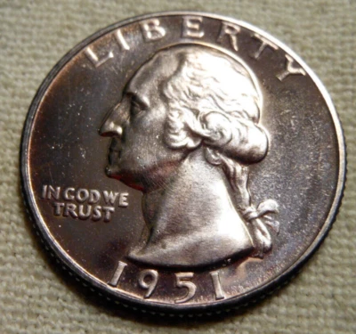 1951 PROOF WASHINGTON SILVER QUARTER NICE NATURAL TONING - Image 1 of 4