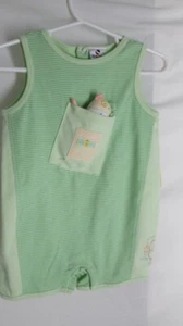 Absorba Green Striped One Piece Romper 9 Months Stuffed Toy In Pocket Cotton - Picture 1 of 5