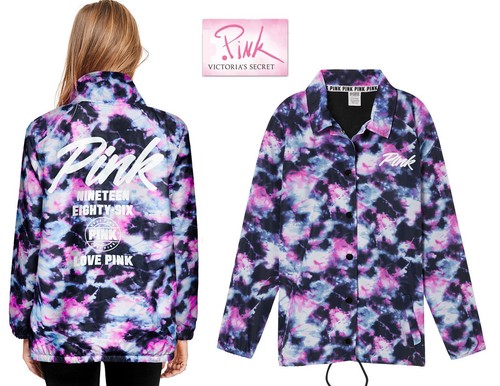 UNDERCOVER NWT Sz S & M Victoria's Secret Pink Snap Front Coach Jacket Anorak Tie Dye New