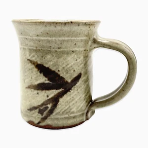 Mug Wheel Thrown Pottery Beige Brown Signed - Picture 1 of 11