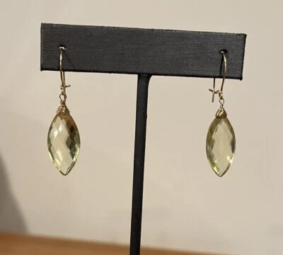 Висячие серьги-капли из желтого золота 14 карат с желтым лимонным кварцем граненые - Изображение 1 из 4