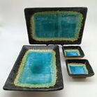2 Green Rust Kosui Crackle Japanese Sushi Plates With Matching Wasabi Bowls