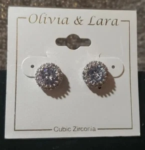 NEW OLIVIA & LARA ROUND CUBIC ZIRCONIA STUD EARRINGS, SPARKLY, HOLIDAY NYE, NIP - Picture 1 of 4