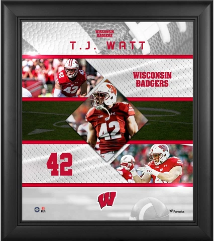 T.J Watt Wisconsin Badgers J Framed 15" x 17" Stitched Stars Collage Cover