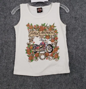 Harley Davidson Tank Top Girls 12/14 White Sleeveless Floral Motorcycle Logo - Picture 1 of 13