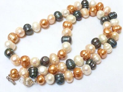 sterling silver clasp multi colored pearl bead necklace - Image 1 of 4
