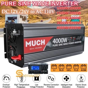 4000W Pure Sine Wave Inverter 12V/24V to 110V Power Converter Truck Camp Solar - Picture 1 of 43