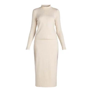 Time and Tru Top and Midi Skirt Set Women's Size S Cream Rayon Blend Mock Neck - Picture 1 of 4