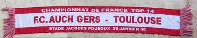 Echarpe rugby F.C AUCH GERS vs TOULOUSE 2008 vintage supporter collection - Photo 1/2