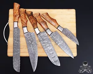 Professional Handmade_5 x Kitchen Chef Knife Set Damascus knives in LEATHER ROLL - Picture 1 of 5