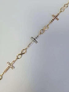 Womens 14K Tri Tone Gold Infinity Cross Bracelet 7Inch Religious - Picture 1 of 9
