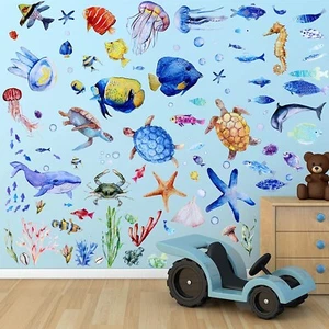 Wall Decals 116 Sea Under Pieces Ocean Fish Nursery Dark Glow Stickers Jellyfish - Picture 1 of 7