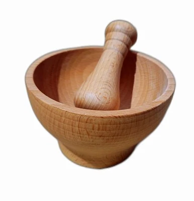 NATURAL WOOD PESTLE AND MORTAR WITH BOWL SPICE HERB CRUSHER GRINDER GRINDING M01 - Image 1 of 4