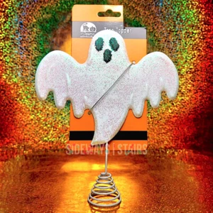 GLITTER FANTASMA HALLOWEEN ÁRBOL TOPPER Pequeña hoja blanca fantasma espeluznante lindo horror - Imagen 1 de 7