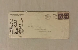 Vintage 1932 Hawkins Delafield & Longfellow Envelope A B Anderson Springfield NJ - Picture 1 of 2