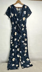 Apt. 9 Mono Mameluco Pierna Ancha Cintura Torcida Floral Manga Corta Azul Crema Talla S - Imagen 1 de 11