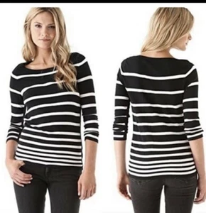 Rag & Bone Damen-Strick-T-Shirt "Sara" 3/4-Arm gestreift schwarz/weiß Größe L - Bild 1 von 7